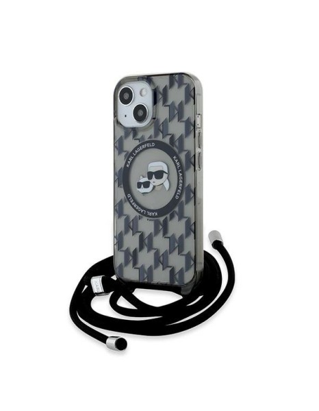Karl Lagerfeld IML Crossbody Monogram Karl &amp;amp; Choupette Head MagSafe Case for iPhone 15 / 14 / 13 - Black
