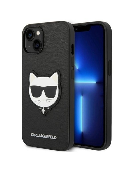 Karl Lagerfeld Saffiano Choupette Head Patch Case for iPhone 14 Plus - Black