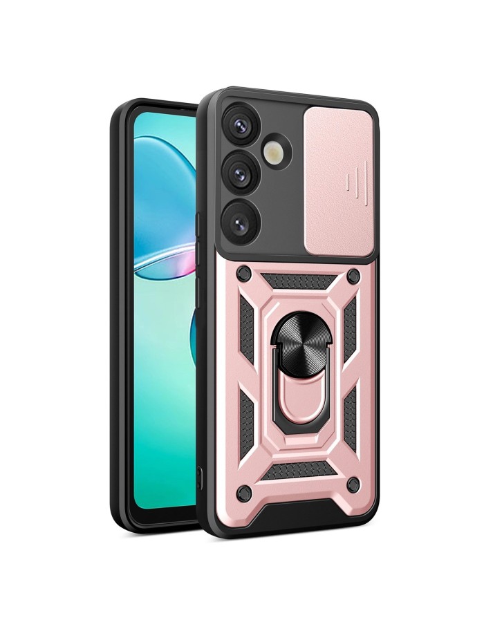 Hybrid Armor Camshield with Camera Cover and Metal Ring for Samsung Galaxy S25+ - Pink