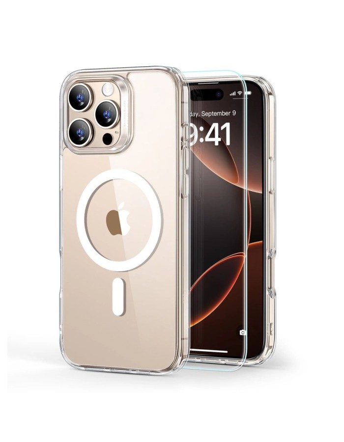 ESR Classic Hybrid Halolock MagSafe Case + Tempered Glass for iPhone 16 Pro Max - Clear