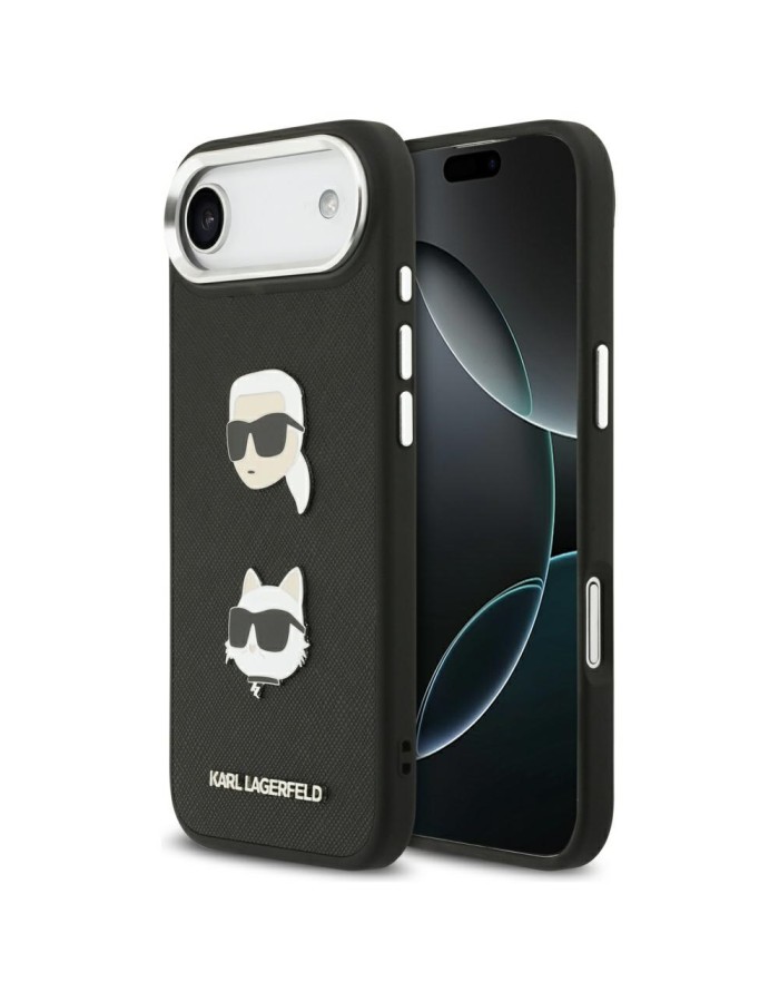Karl Lagerfeld FW Grained Karl &amp;amp; Choupette Heads Pins &amp;amp; Logo iPhone Air Case - Black