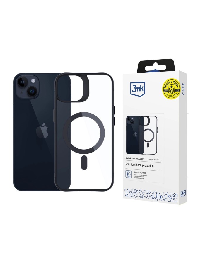 3mk Satin Armor MagCase with MagSafe for iPhone 14 Plus - Clear with Black Frame