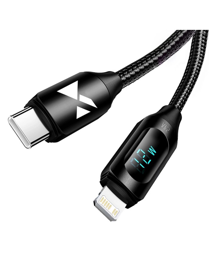 USB-A Cable - Lightning Wozinsky WUALC2 with LED Display 2.4A 2m - Black