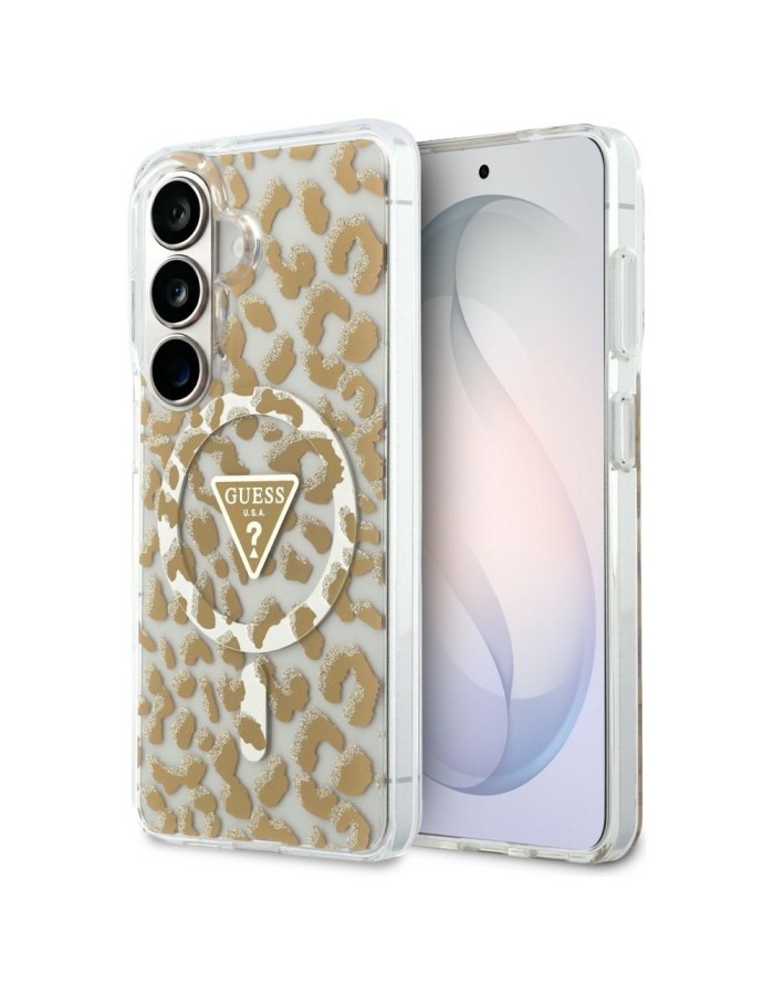 Guess IML Leopard Print Triangle MagSafe Case for Samsung Galaxy S26 - Brown