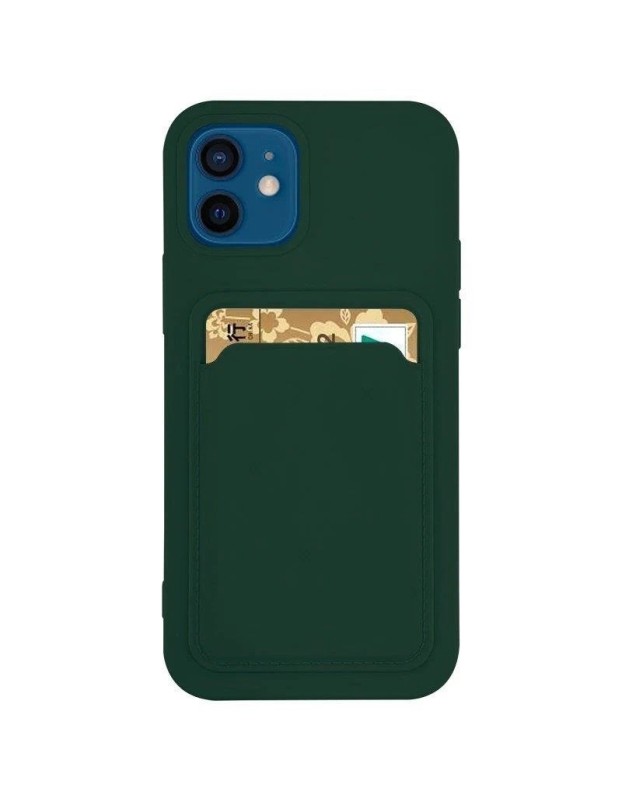 Card Case Silicone Wallet Case with Card Slot Documents for Samsung Galaxy A22 4G Dark Green