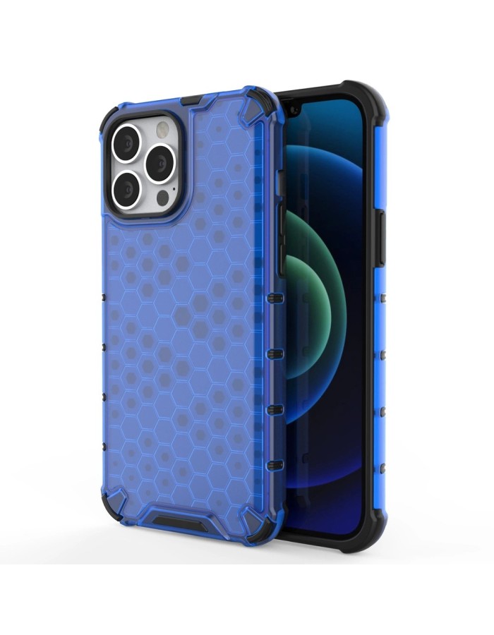 Honeycomb Case armor cover with TPU Bumper for iPhone 13 Pro Max blue