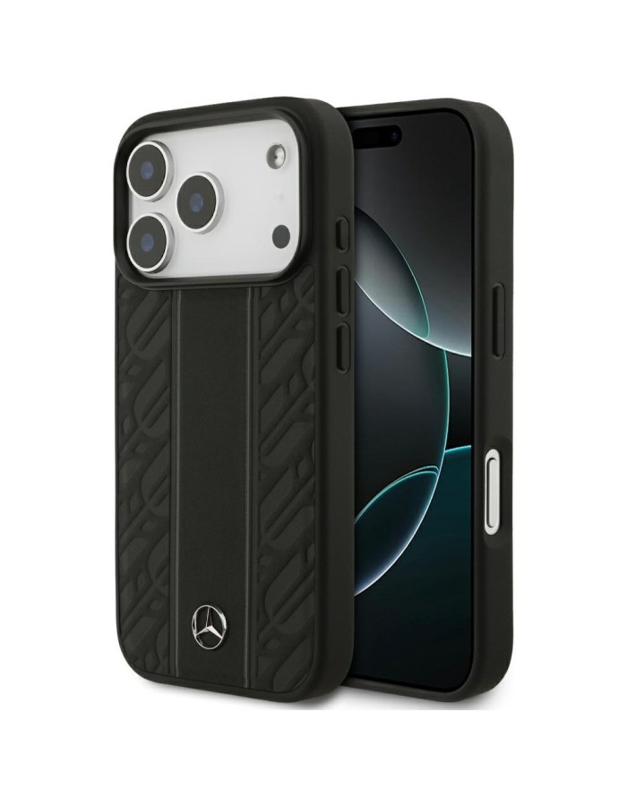 Mercedes Leather Laurel Leaves Stripes MagSafe Case for iPhone 17 Pro - Black Mercedes Leather Laurel Leaves Stripes MagSafe Case for iPhone 17 Pro - Black