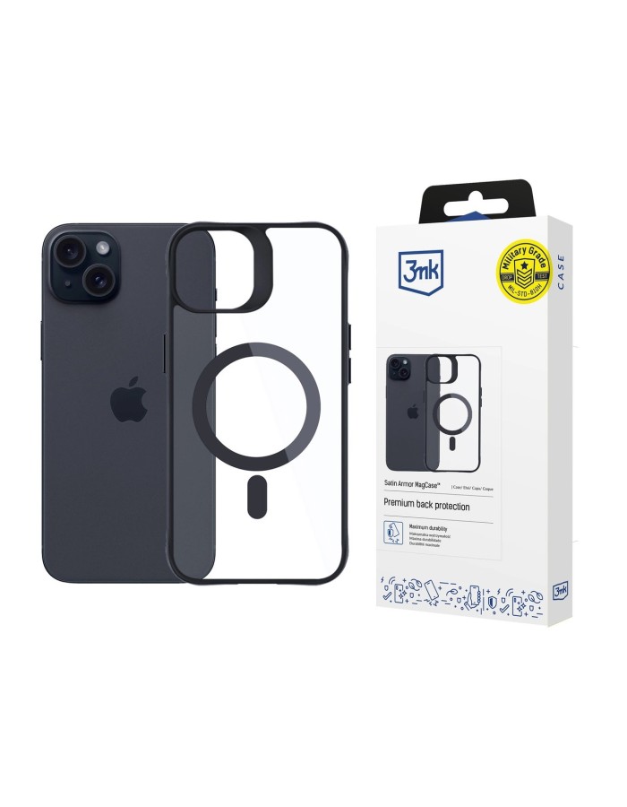 3mk Satin Armor MagCase with MagSafe for iPhone 15 - Clear with Black Frame