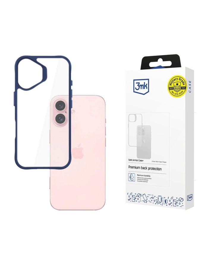 3mk Satin Armor Case+ Blue for Apple iPhone 16 - transparent