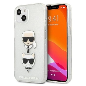 Karl Lagerfeld Glitter Karl&amp;#39;s &amp;amp; Choupette Head case for iPhone 13 mini - silver