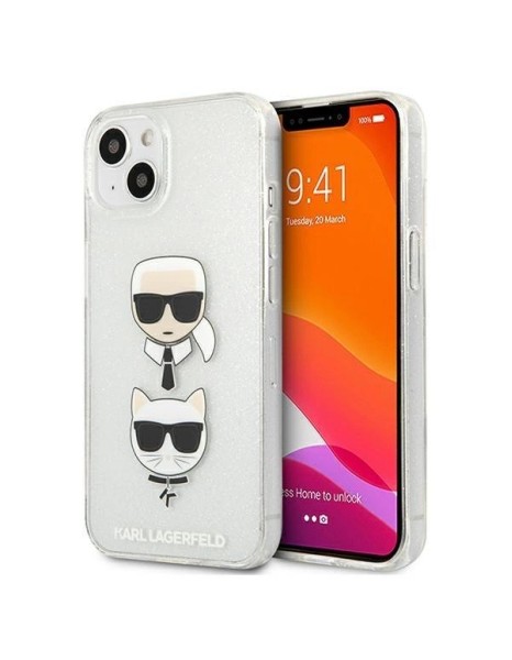 Karl Lagerfeld Glitter Karl&amp;#39;s &amp;amp; Choupette Head case for iPhone 13 mini - silver