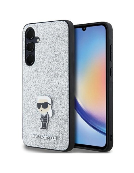 Karl Lagerfeld Fixed Glitter Ikonik Logo Metal Pin case for Samsung Galaxy A35 - silver