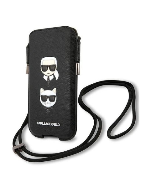 Karl Lagerfeld Saffiano Ikonik Karl&amp;amp;Choupette Head 6.1&amp;#39;&amp;#39; Handbag - Black