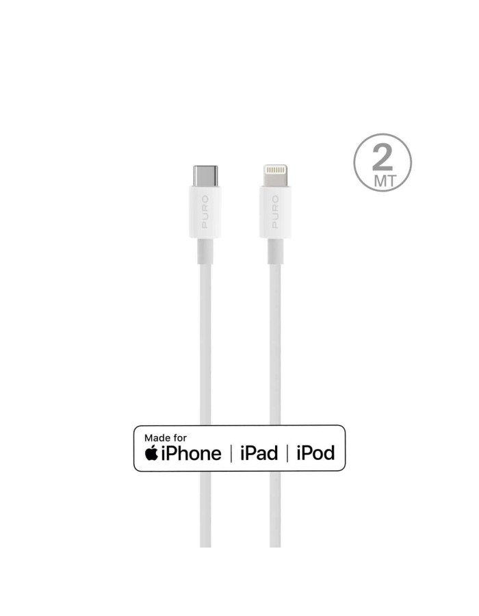 Puro Plain Cable for Apple with MFI USB-C - Lightning 2.0 2.4A 2m - White Puro Plain Cable for Apple with MFI USB-C - Lightning 2.0 2.4A 2m - White