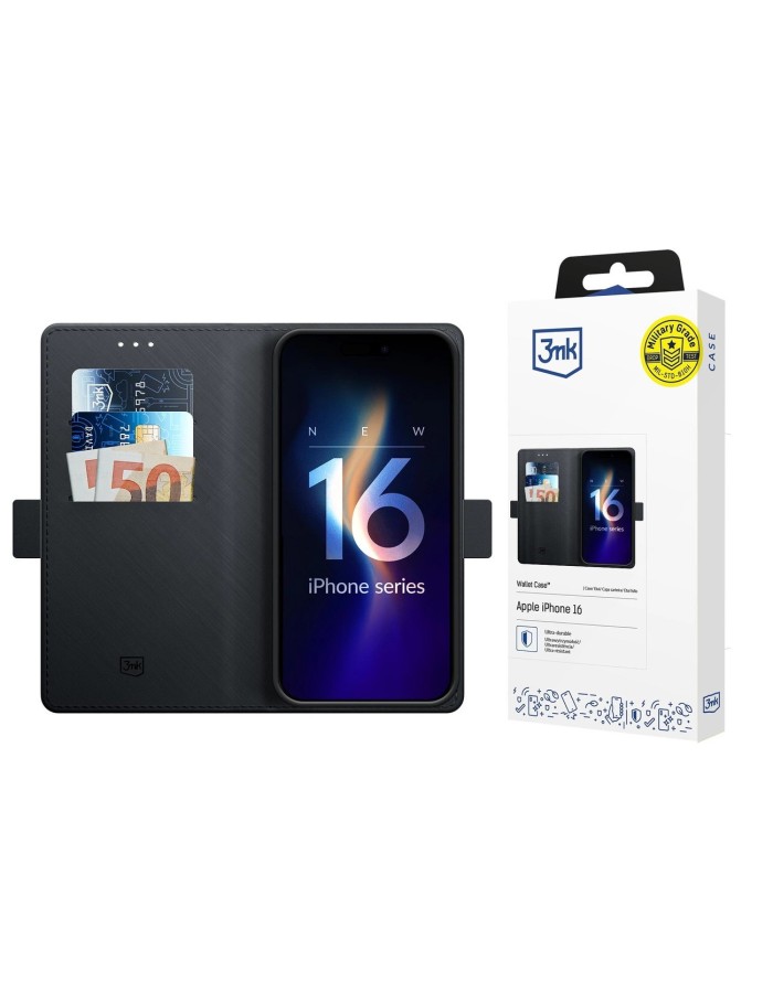 3mk Wallet Case for iPhone 16 - Black 3mk Wallet Case for iPhone 16 - Black