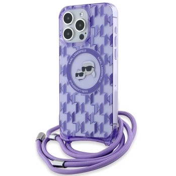 Karl Lagerfeld IML Crossbody Monogram Karl &amp;amp; Choupette Head MagSafe Case for iPhone 15 Pro Max - Purple