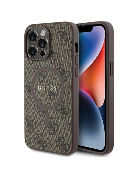 Guess 4G Collection Leather Metal Logo MagSafe Case for iPhone 14 Pro - Brown Guess 4G Collection Leather Metal Logo MagSafe Case for iPhone 14 Pro - Brown