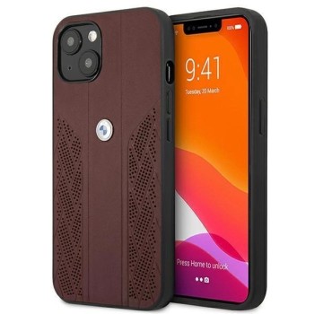 BMW Leather Curve Perforate Case for iPhone 13 - Red