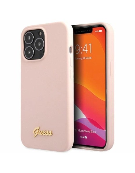 Guess GUHCP13XLSLMGLP iPhone 13 Pro Max 6.7" light pink/light pink hardcase Silicone Script Gold Logo