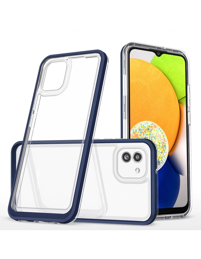 Clear 3in1 case for Samsung Galaxy A03 silicone cover with frame blue Clear 3in1 case for Samsung Galaxy A03 silicone cover with frame blue