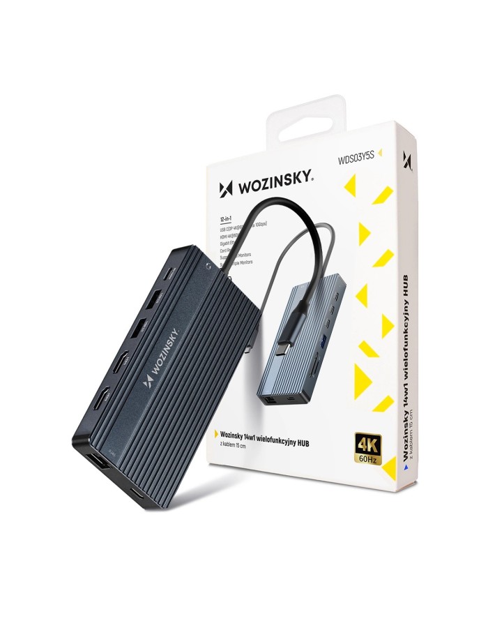USB-C Hub 14 in 1 Wozinsky WDS03Y5S Multifunctional, Aluminum, for 3 Monitors, with 15 cm Cable - Gray USB-C Hub 14 in 1 Wozinsky WDS03Y5S Multifunctional, Aluminum, for 3 Monitors, with 15 cm Cable - Gray