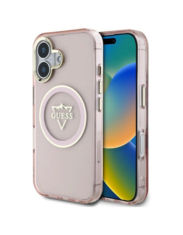 Guess IML Metal Mountain Logo MagSafe iPhone 16 Case - Pink Guess IML Metal Mountain Logo MagSafe iPhone 16 Case - Pink