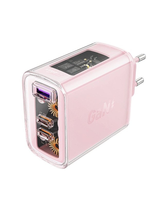 Acefast charger GaN 65W 3 ports (1xUSB, 2xUSB C) pink (A45) Acefast charger GaN 65W 3 ports (1xUSB, 2xUSB C) pink (A45)