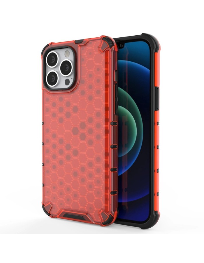 Honeycomb Case armor cover with TPU Bumper for iPhone 13 Pro Max red