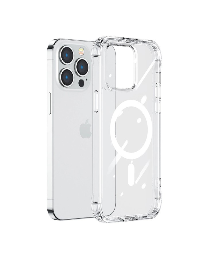 Joyroom Magnetic Defender Magnetic Case for iPhone 14 Plus Armored Case with Hooks Stand Clear (MagSafe Compatible)