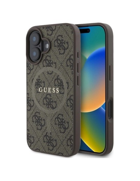 Guess 4G Ring Classic Logo MagSafe iPhone 16 Case - Brown