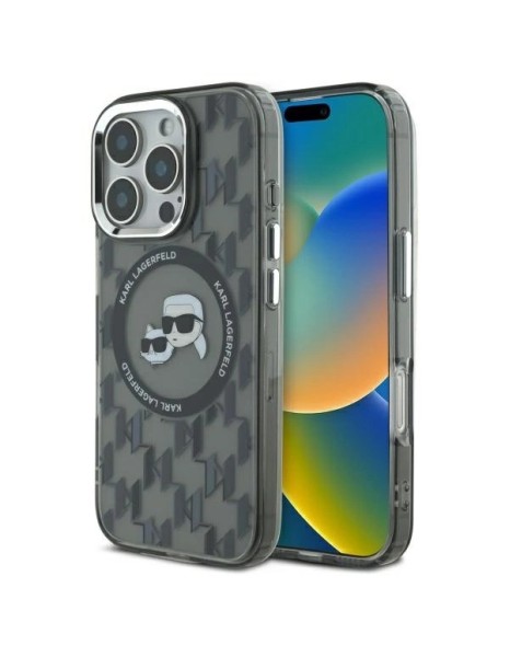 Karl Lagerfeld IML Monogram Karl &amp;amp; Choupette Head MagSafe Case for iPhone 16 Pro Max - Black