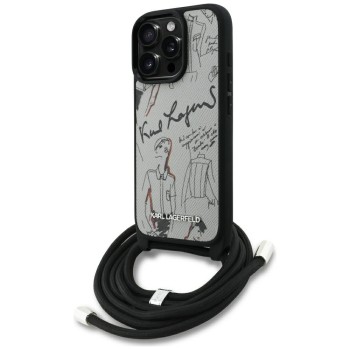 Karl Lagerfeld Crossbody Grained Pattern &amp;amp; Logo Case for iPhone 16 Pro Max - Gray