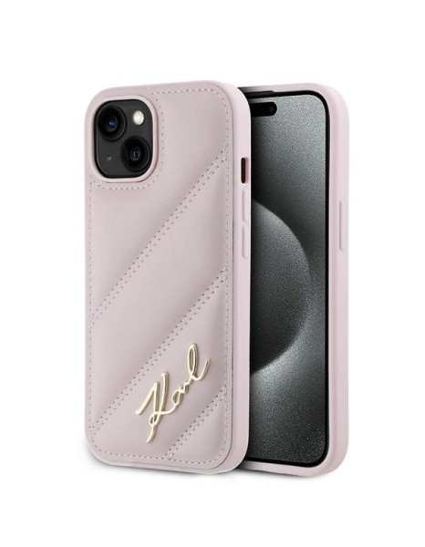 Karl Lagerfeld Diagonal Quilted Script case for iPhone 15 / 14 / 13 - pink