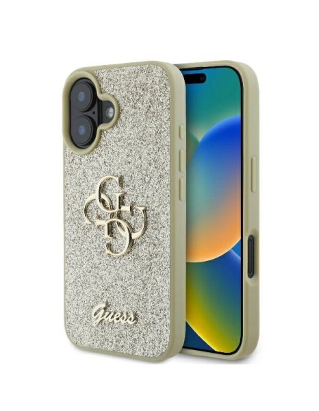 Guess Fixed Glitter Big 4G Case for iPhone 16 Plus - Gold Guess Fixed Glitter Big 4G Case for iPhone 16 Plus - Gold