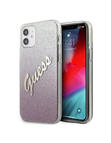 Guess GUHCP12SPCUGLSPI iPhone 12 mini 5.4" pink/pink hardcase Glitter Gradient Script