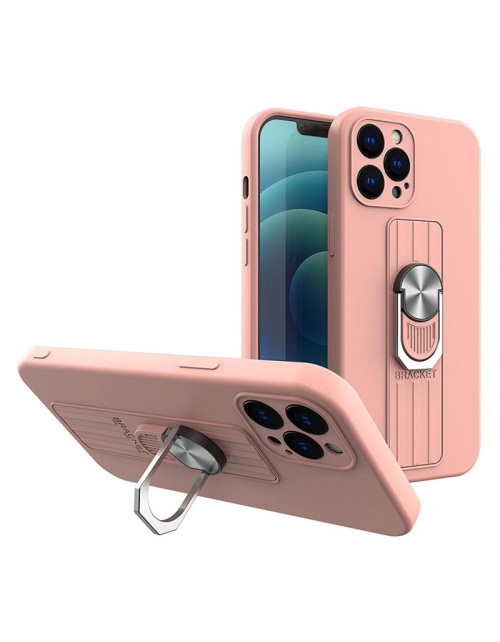 Ring Case silicone case with finger grip and stand for Samsung Galaxy A72 4G pink