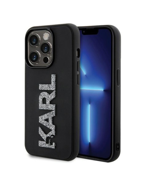 Karl Lagerfeld 3D Rubber Glitter Logo case for iPhone 15 Pro Max - black