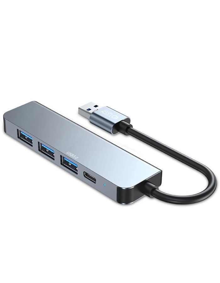 HUB Tech-Protect V0 5in1 USB-A - USB-A 3.0 / 3x USB-A 2.0 / USB-C - gray