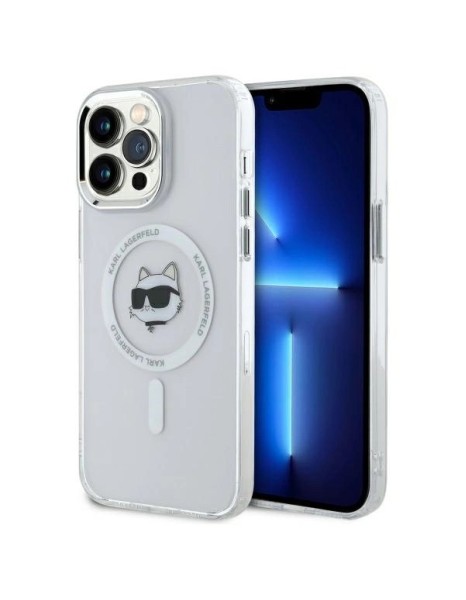 Karl Lagerfeld IML Metal Choupette Head MagSafe Case for iPhone 14 Pro Max - White