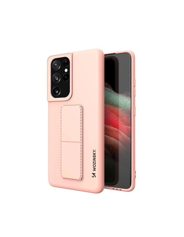 Wozinsky Kickstand Case silicone case with stand Samsung Galaxy S21 Ultra 5G pink