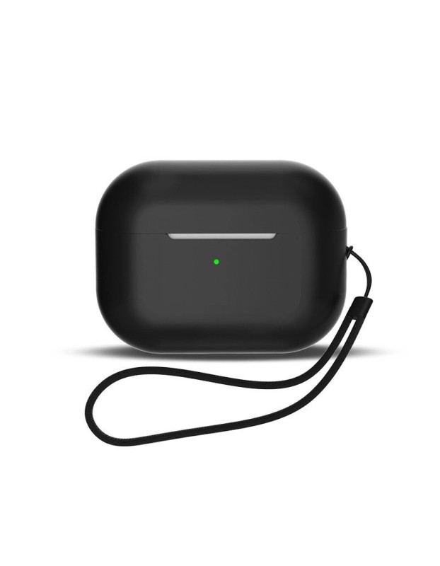 Silicone case for AirPods 1 / AirPods 2 + wrist strap lanyard - black