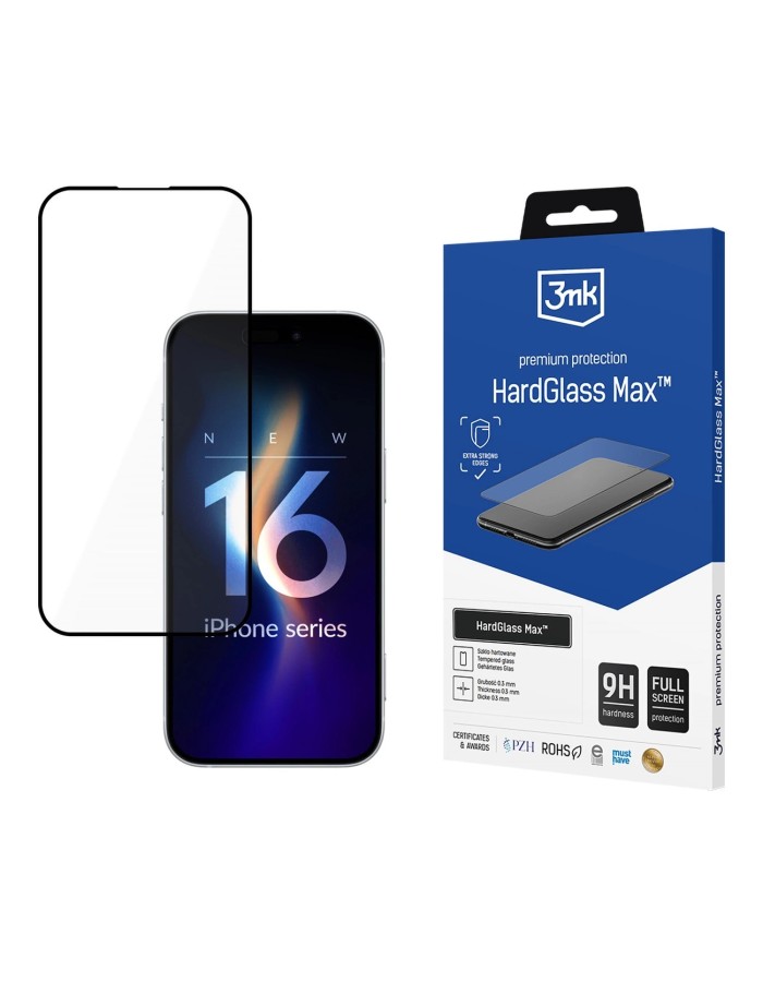 Tempered glass 3mk HardGlass Max Black for iPhone 16 Plus