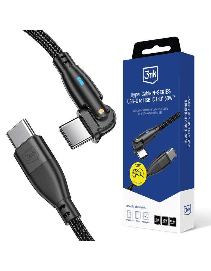 3mk Hyper Cable 3mk Hyper Cable N-SERIES USB-C / USB-C 2m 20V/3A 60W / black 3mk Hyper Cable 3mk Hyper Cable N-SERIES USB-C / USB-C 2m 20V/3A 60W / black