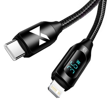 Wozinsky WUCLC2 Lightning - USB-C 36W 480Mb/s cable 2m with display - black