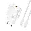 Dudao A27TCEU PD 30W GaN USB-A USB-C Wall Charger with USB-C Cable - White Dudao A27TCEU PD 30W GaN USB-A USB-C Wall Charger with USB-C Cable - White