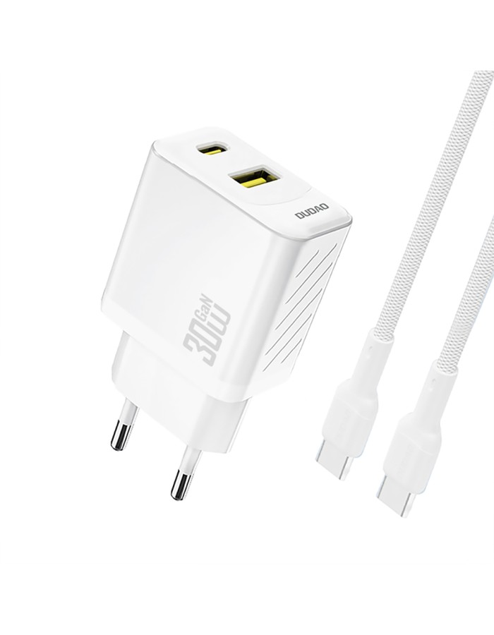 Dudao A27TCEU PD 30W GaN USB-A USB-C Wall Charger with USB-C Cable - White Dudao A27TCEU PD 30W GaN USB-A USB-C Wall Charger with USB-C Cable - White