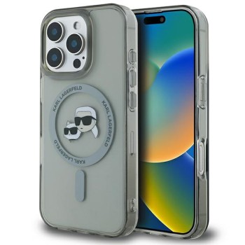 Karl Lagerfeld IML Metal Karl&amp;amp;Choupette Head MagSafe Case for iPhone 16 Pro - Black