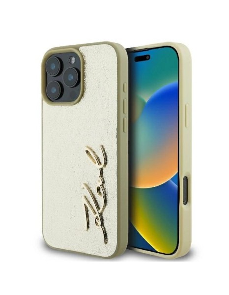 Karl Lagerfeld Metal Signature iPhone 16 Pro Case - Gold