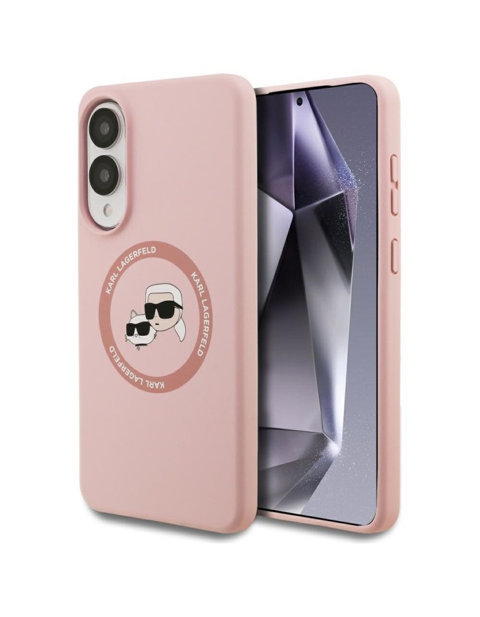 Karl Lagerfeld Silicone Nauble Heads And Circle MagSafe Case for Samsung Galaxy S25 Edge - Pink