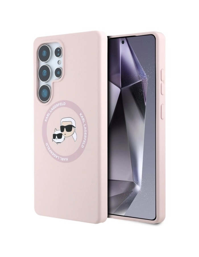 Karl Lagerfeld Silicone Double Heads And Circle MagSafe Samsung Galaxy S25 Ultra Case Pink